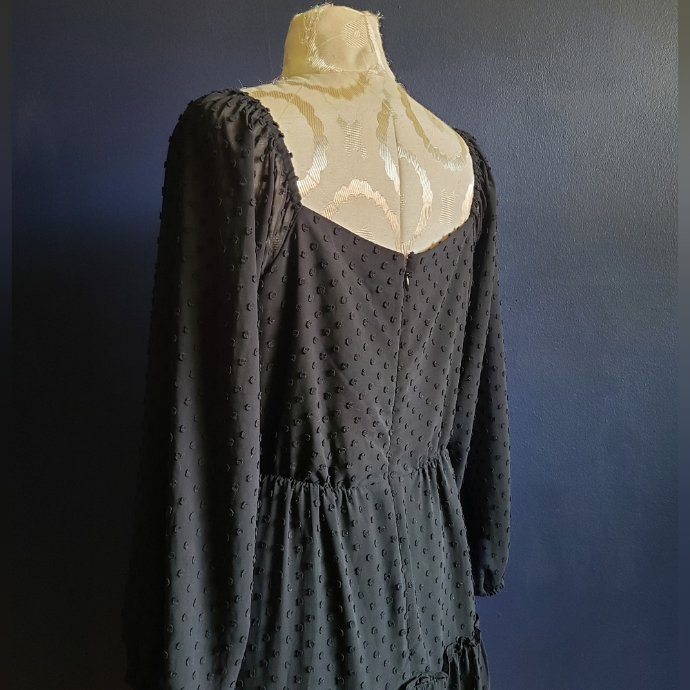 J. CREW TIERED LONG-SLEEVE MIDI DRESS IN SWISS DOT Size 12 Black - Picture 6 of 10